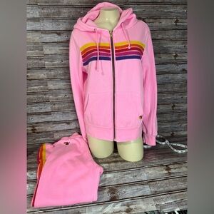 Aviator Nation Pink Sweat set Hoodie and pants Size Small Womens